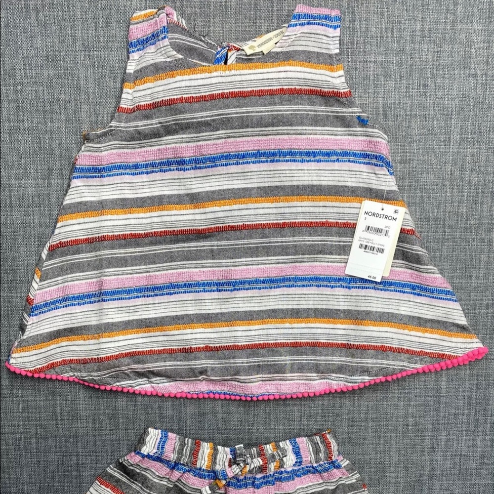 Tucker + Tate Embroidered Stripe Top & Shorts Set - Toddler Girl's Size 3, Gray
